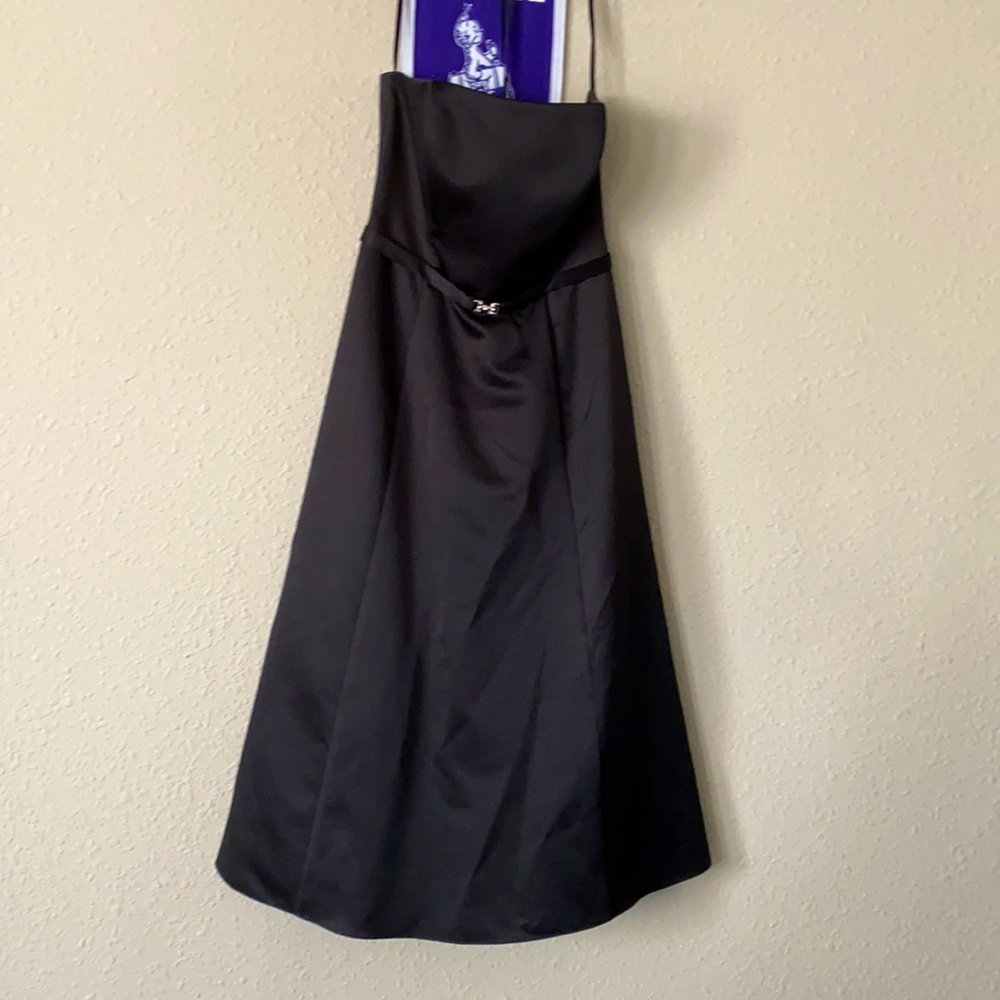Black strapless tea length dress, size 6